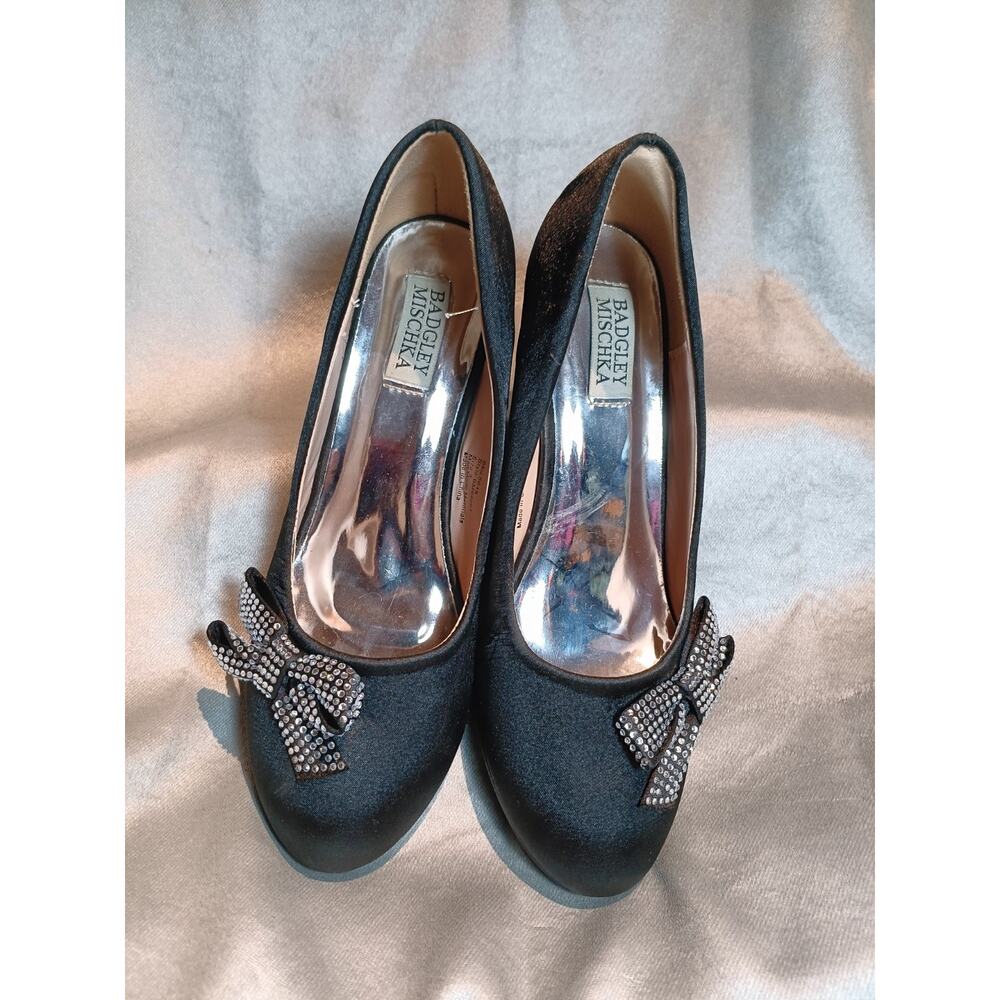 Badgley Mischka Girls Size 3 Black Dress Shoes Medium Heel Pageant Pump - Picture 2 of 5